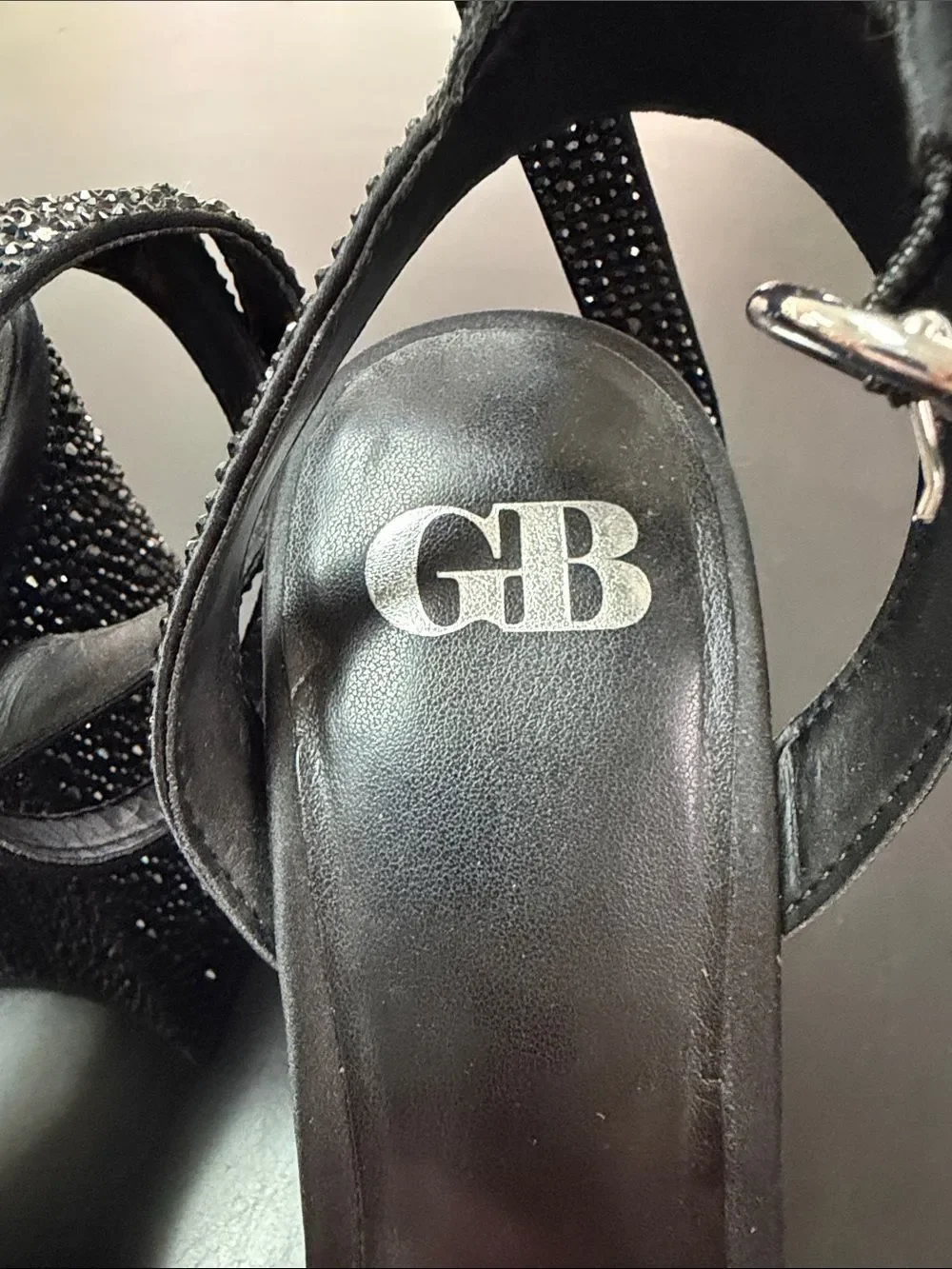 Gianni Bini Black Crystal Platform Block Heel Sandals